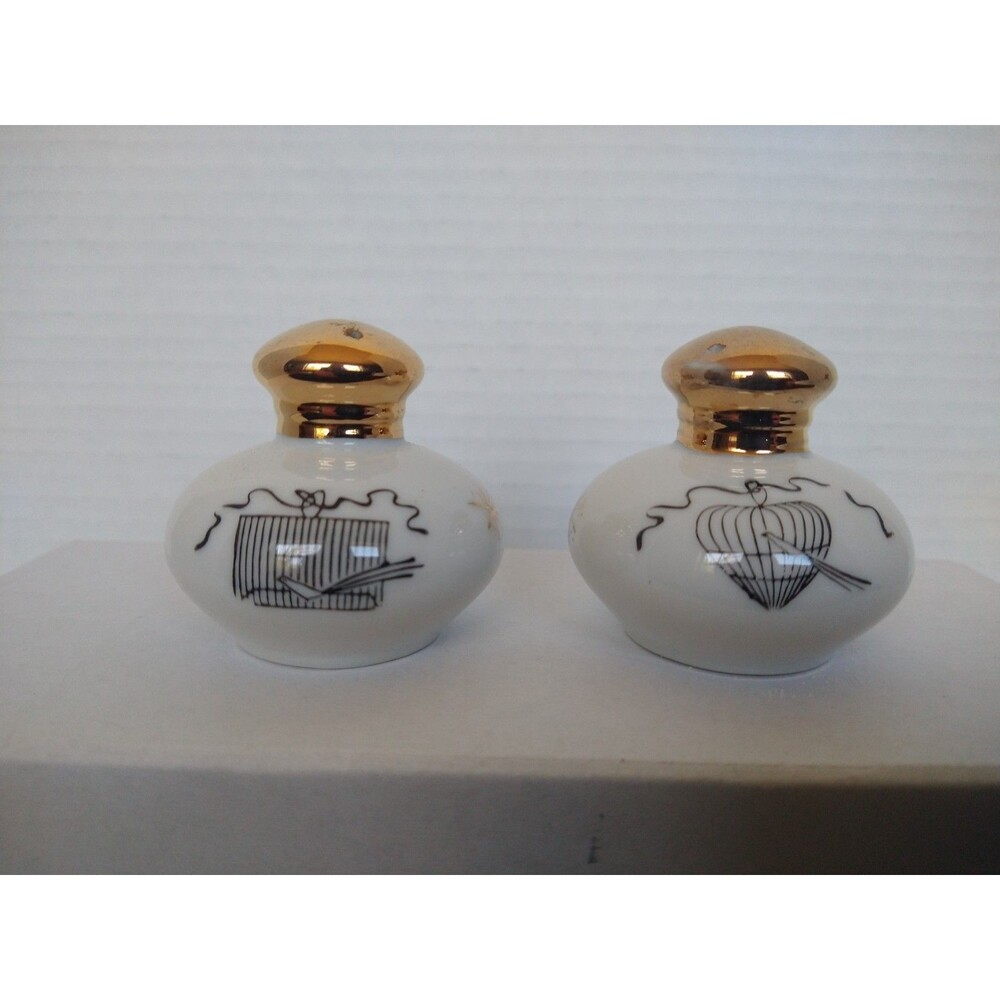 Vintage Ucagco Gilded Birdcages Salt Pepper Shakers Made in Japan small mini